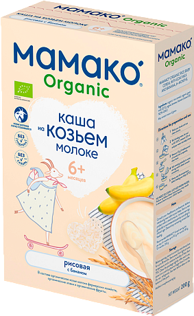 Ешкі сүтіндегі банан қосылған күріш МАМАКО<sup>®</sup> Organic ботқасы